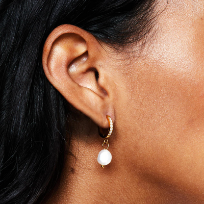 Pearl & Zircon Huggie Earrings