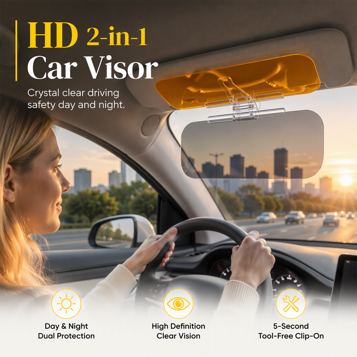 🔥 BLACK FRIDAY EARLY ACCESS — 69% OFF🚗  Universal HD Anti-Glare Visor – Day & night driving safety 🌙