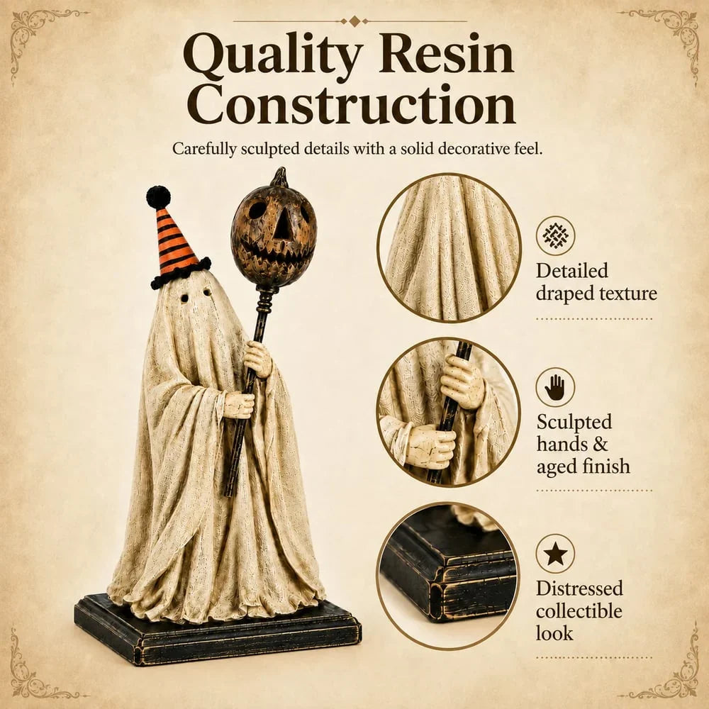 💥 Last Day 50% OFF –🎃Lighted Vintage Ghost Figurine with Glowing Pumpkin Staff