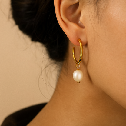 Pearl Drop Hoop Earrings